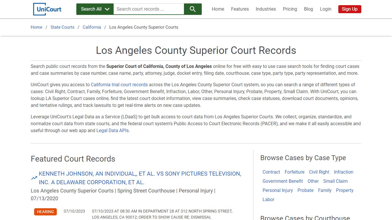 Los Angeles County Superior Court Records | California | UniCourt